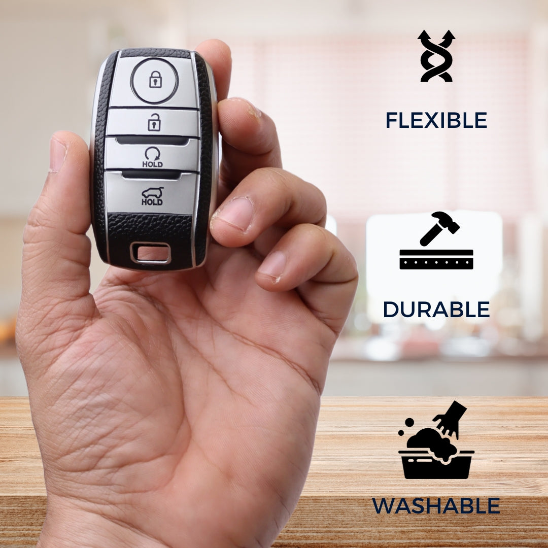 Kia TPU Leather Key Cover with Keychain. (Type 1)