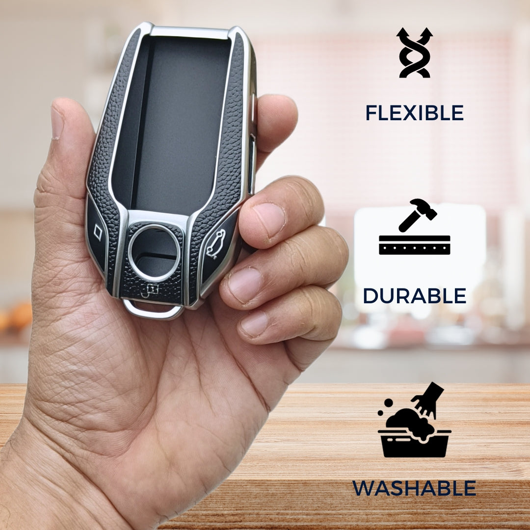 BMW TPU Leather Key Cover With Keychain. (Type 1)