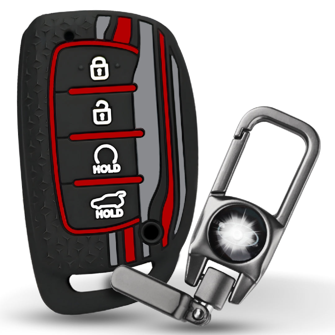 Black Tristar Silicone key cover for Hyundai Alcazar, Creta 2021+ with keychain