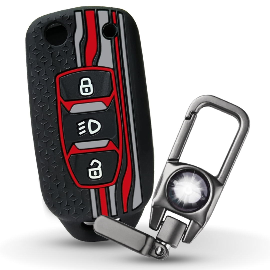 Silicone key cover for Tata Tigor, Bolt, Nexon, Hexa, Zest, Tiago, Punch, Safari, Altroz, Storme 3 button Flip Key with keychain