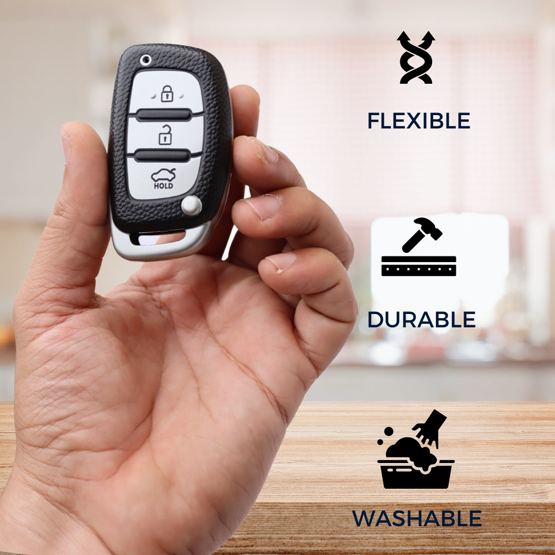 Hyundai TPU (Artificial) Leather Key Cover with Keychain (Type 5)