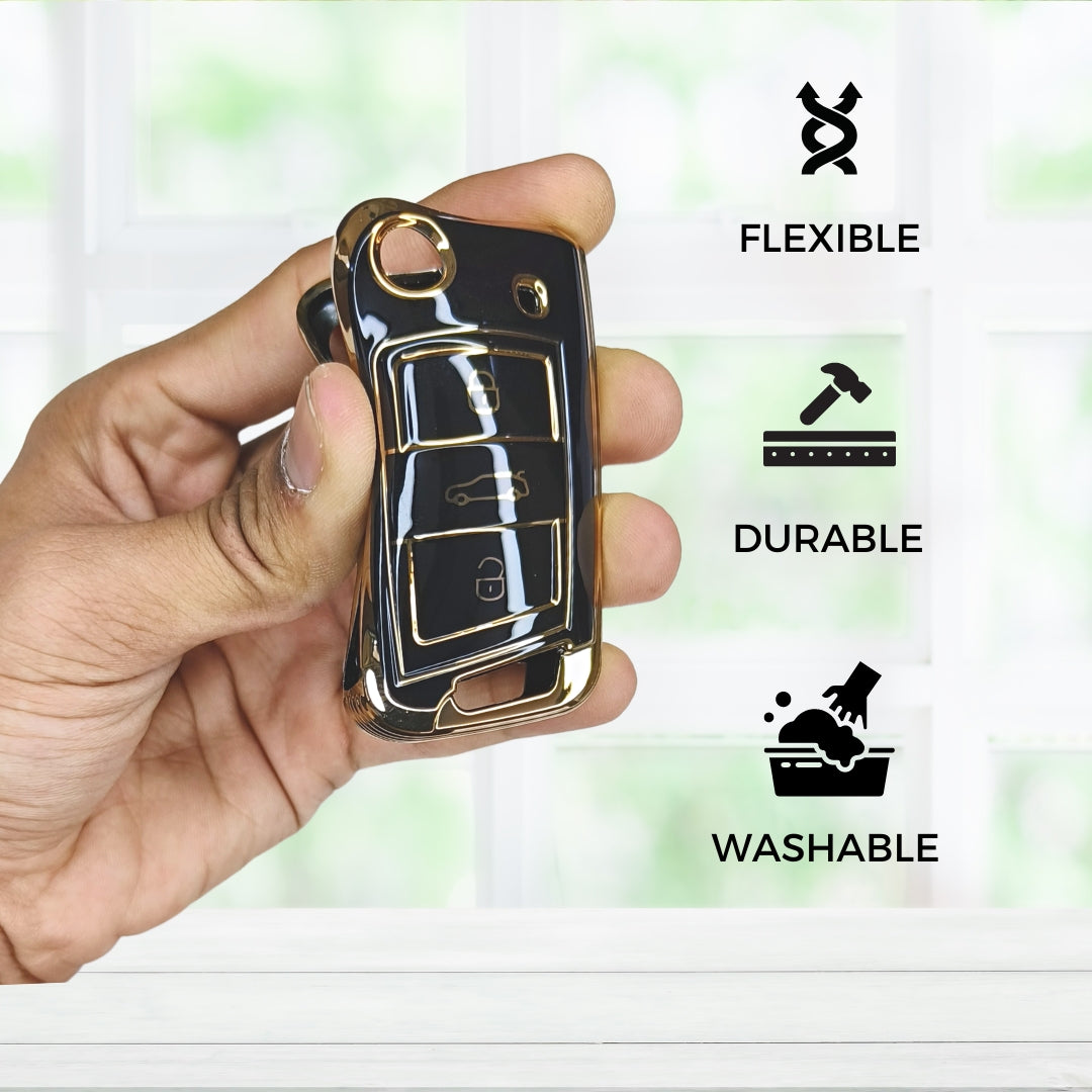 Skoda/Volkswagen Gold Line TPU Key Cover with Keychain (Type 2)