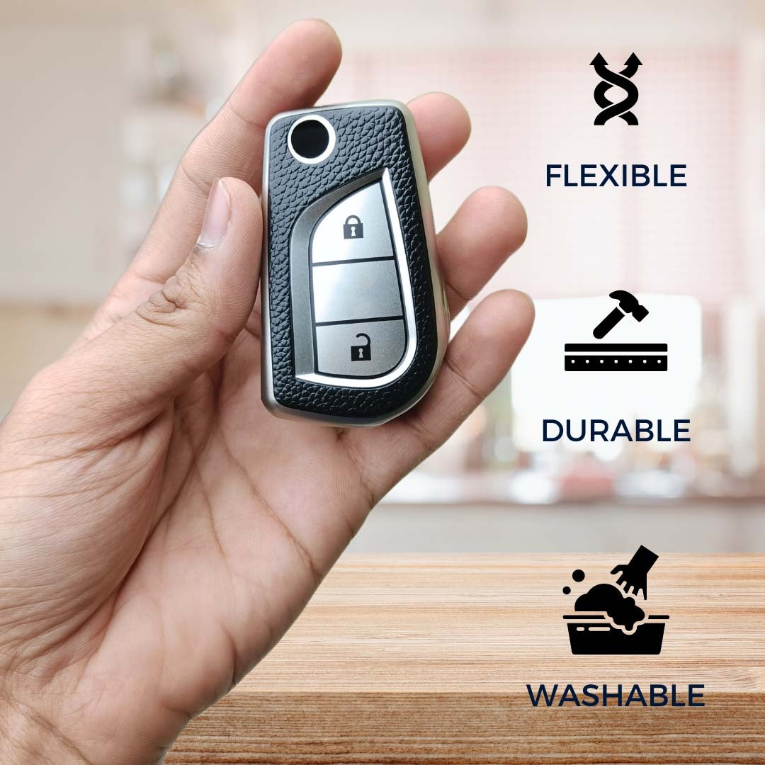 Toyota TPU (Artificial) Leather Key Cover with Keychain (Type 6)