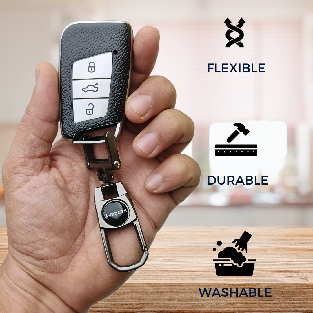 Skoda/Volkswagen TPU Leather Key Cover with Keychain. (Type 2)