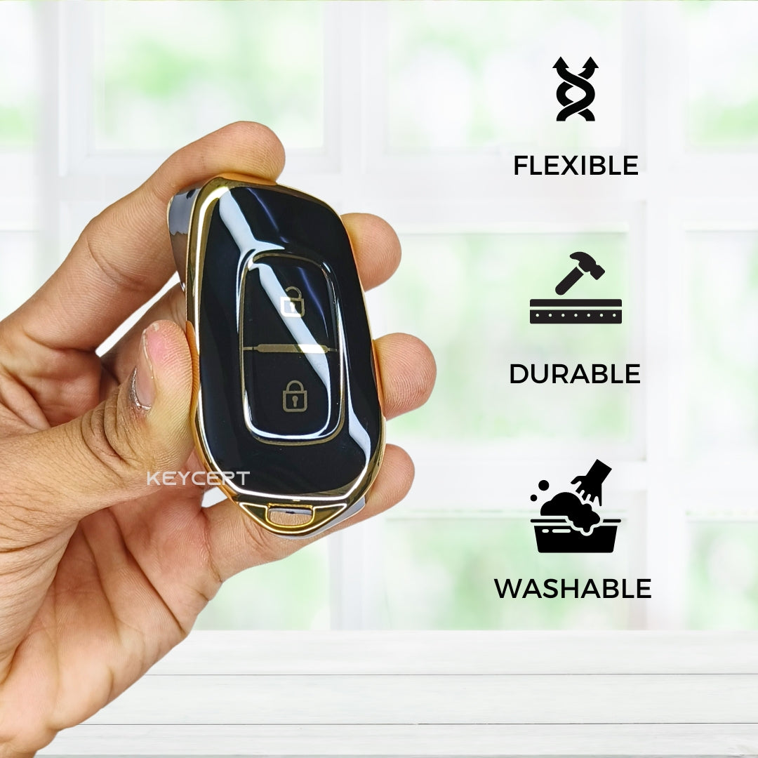 renault kwid kiger duster 2 button remote tpu black gold key cover case keychain