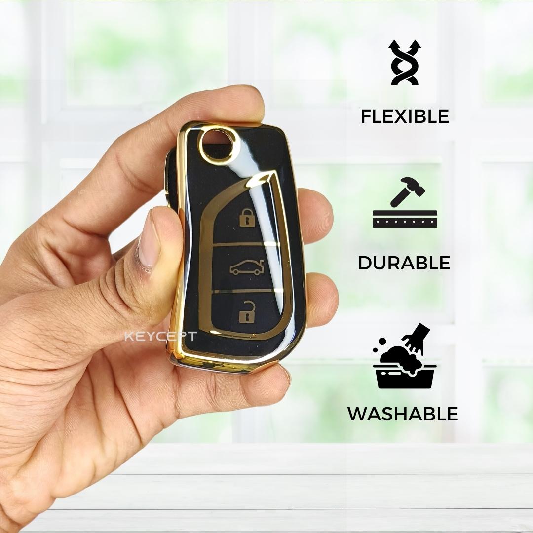 toyota corolla innova crysta 3b flip tpu black gold key accessories keychain