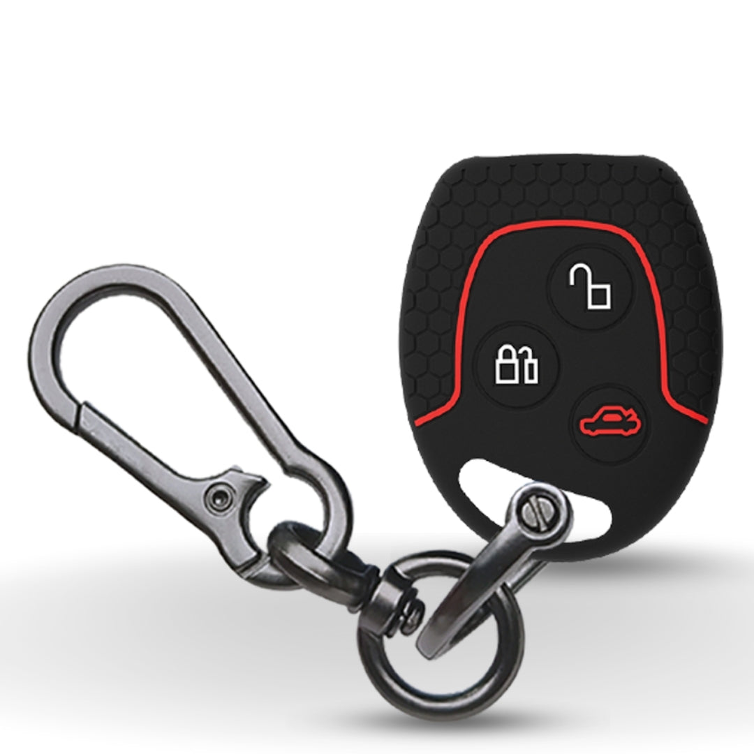 Black Silicone key Cover for Ford Fiesta, Fusion, Figo with 3 button remote key with keychain