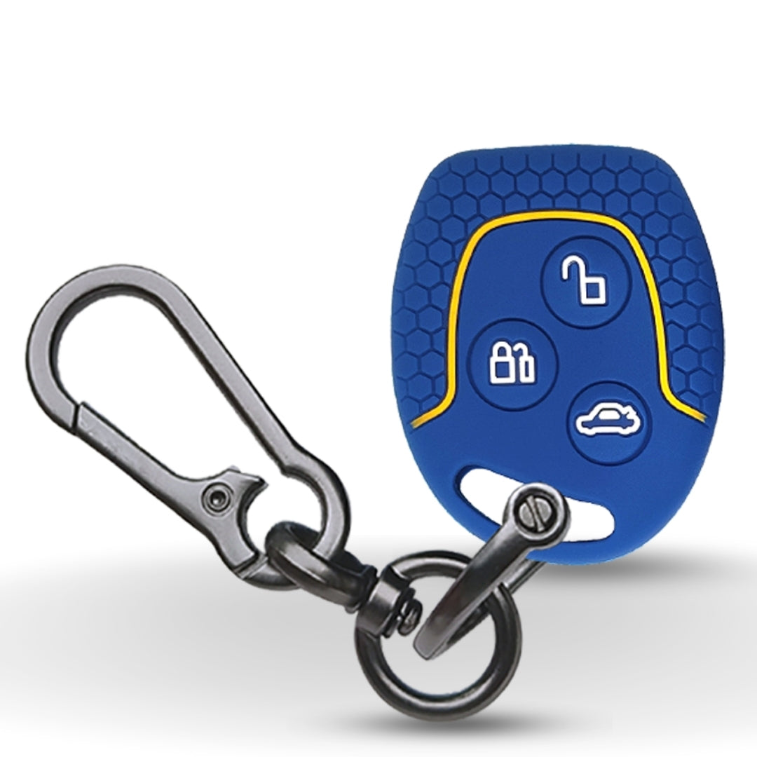Blue Silicone key Cover for Ford Fiesta, Fusion, Figo with 3 button remote key with keychain