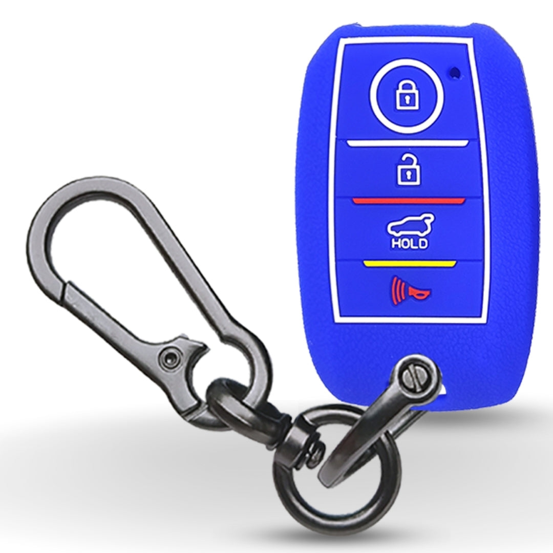 Blue Silicone key cover for Kia Seltos and Kia Sonet with keychain