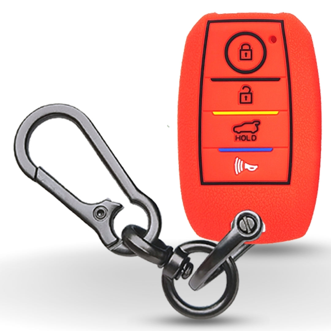 Red Silicone key cover for Kia Seltos and Kia Sonet with keychain