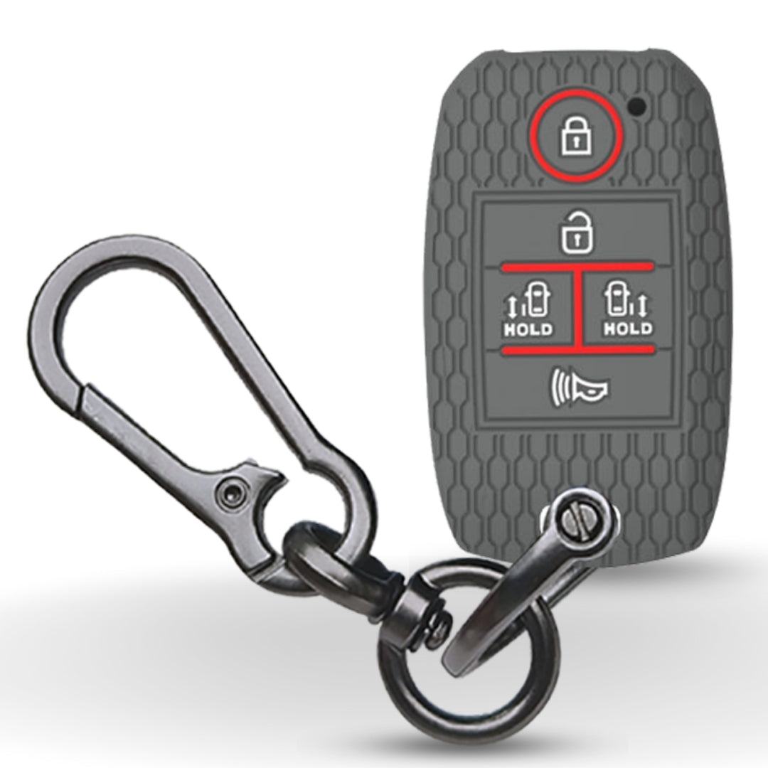Grey Silicone key cover for Kia Carnival with keychain