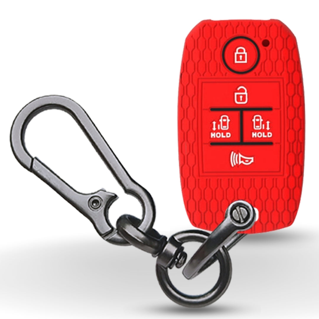 Red Silicone key cover for Kia Carnival with keychain