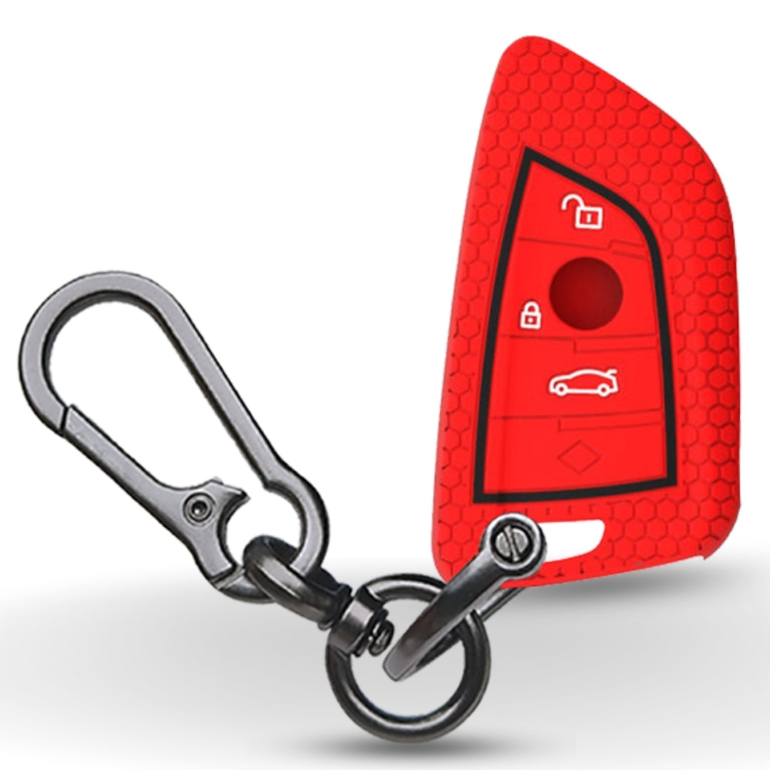 Red Silicone Key Cover for BMW X1 X2 X3 X5 X6 and 5 Series 2018 7 Series 2017 up 2 Series and 6 Series (GT) with Keychain