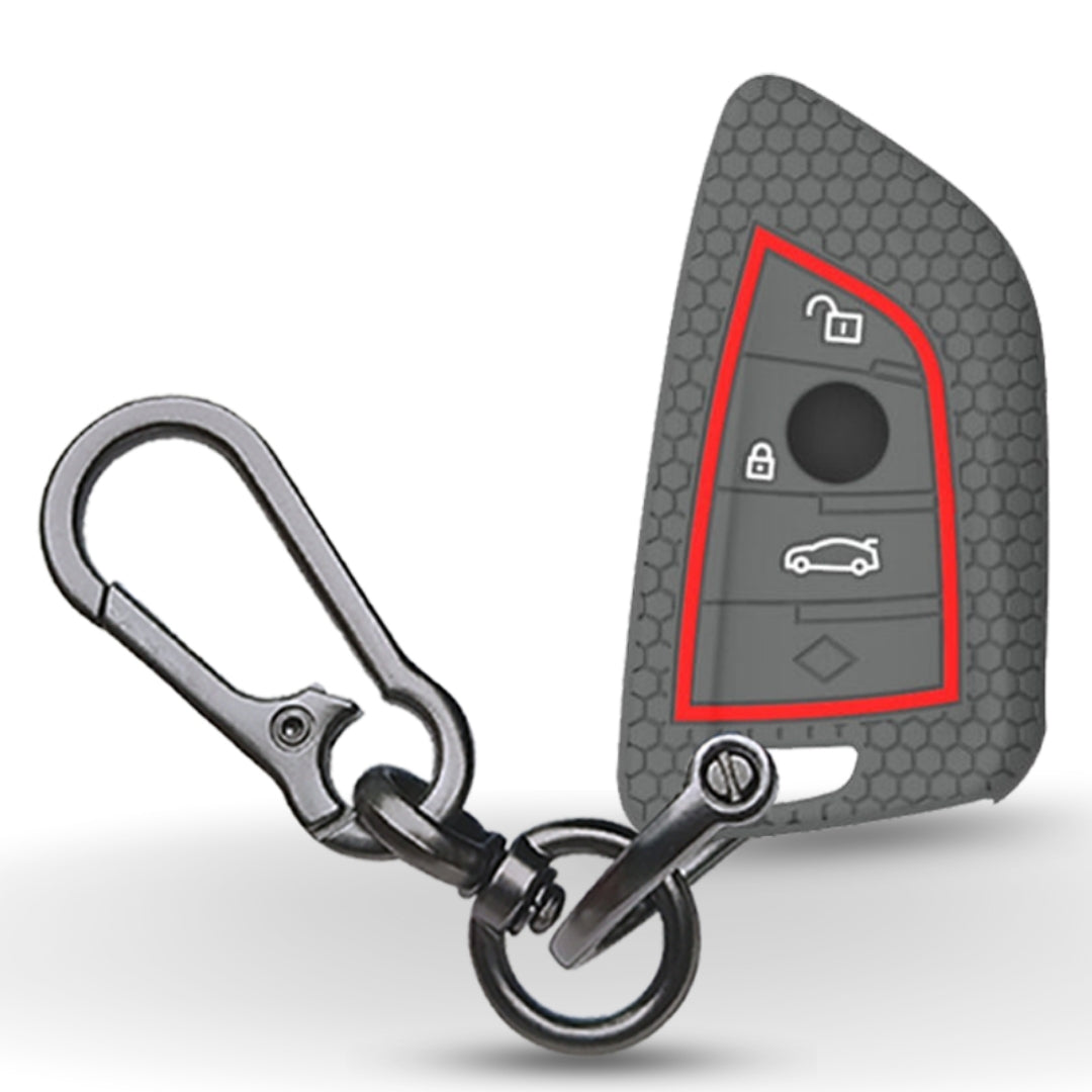 Grey Silicone Key Cover for BMW X1 X2 X3 X5 X6 and 5 Series 2018 7 Series 2017 up 2 Series and 6 Series (GT) with Keychain