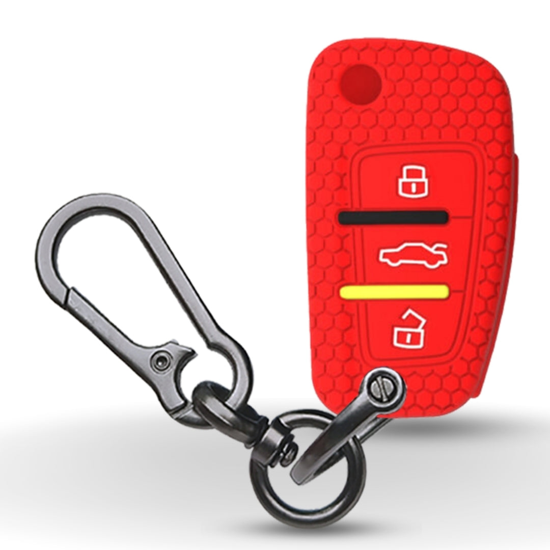 Red Silicone key cover for Audi Q3 Q7 TT TTS with keychain