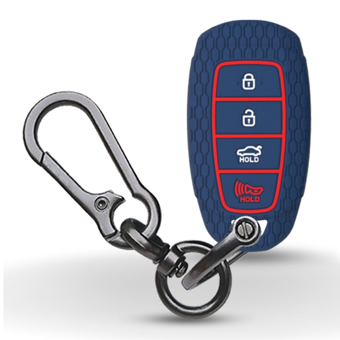 Blue Silicone key cover for Hyundai Verna with keychain