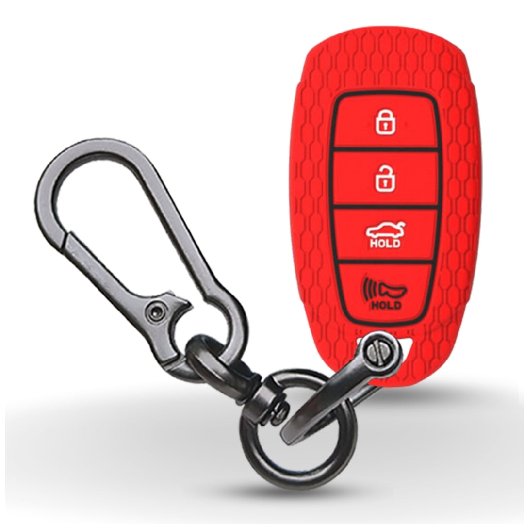 Red Silicone key cover for Hyundai Verna with keychain