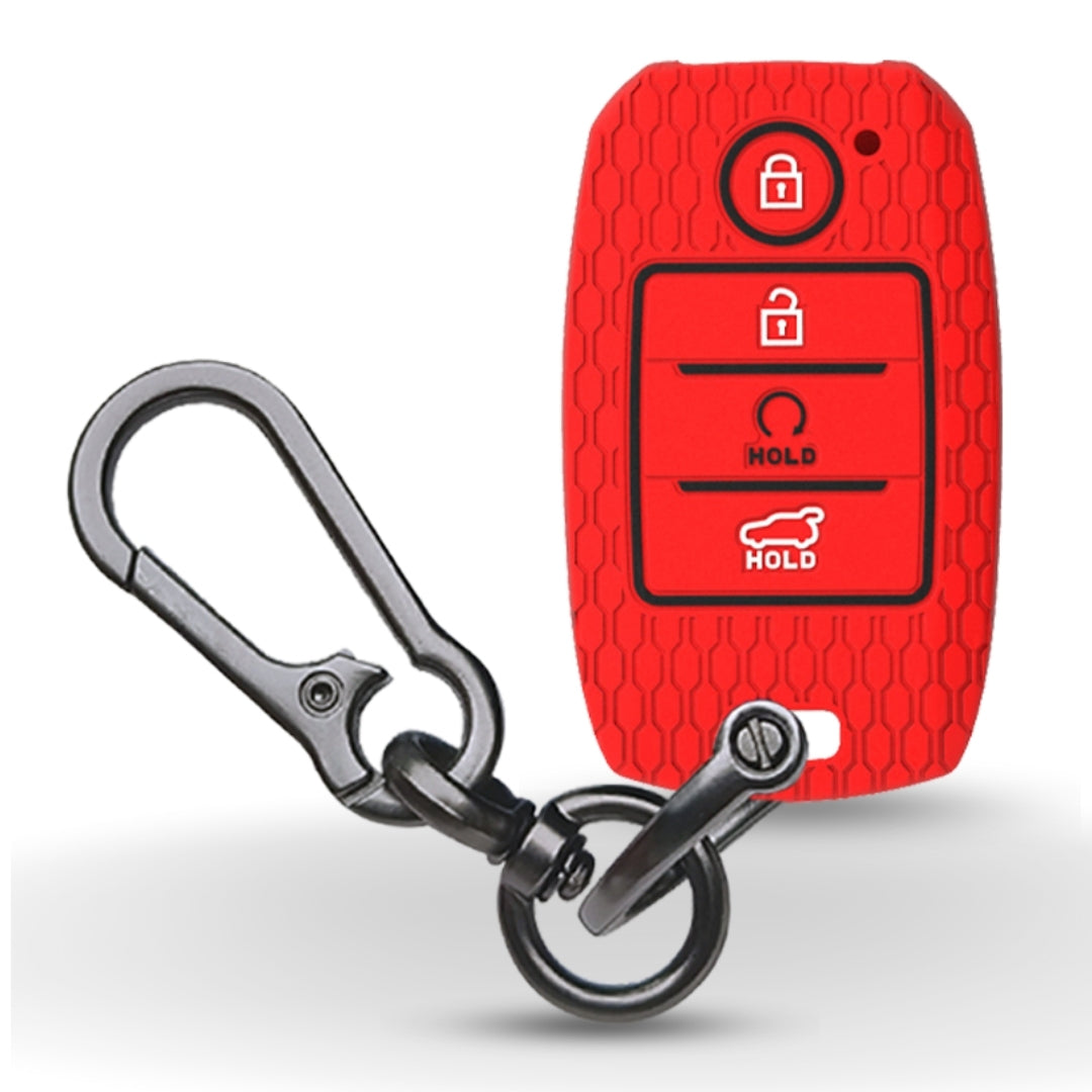 Red Silicone key cover for Kia Sonet, Seltos with keychain