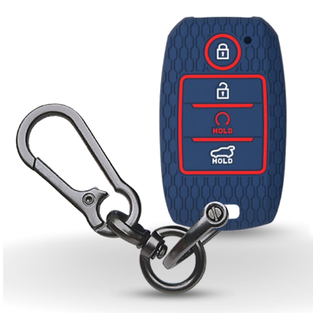 Blue Silicone key cover for Kia Sonet, Seltos with keychain