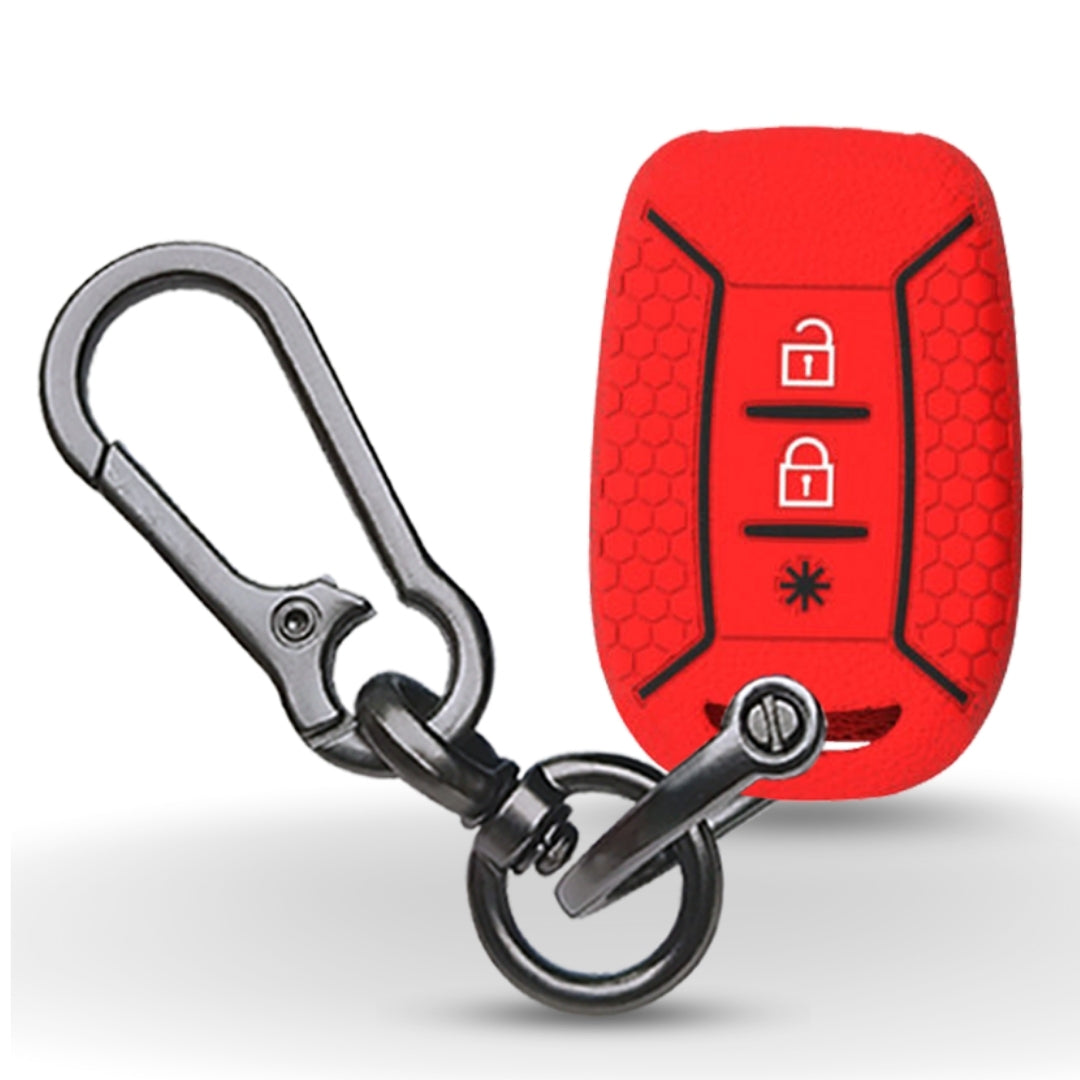Red Silicone car key cover for Renault Duster 2020 with keychain