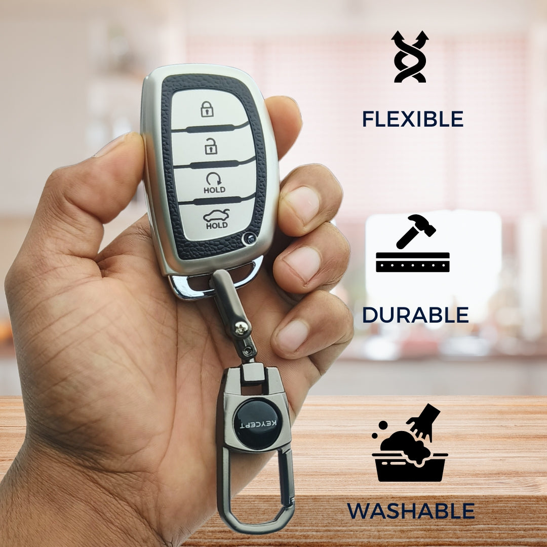 Hyundai TPU Leather Key Cover with Keychain (Type 2)