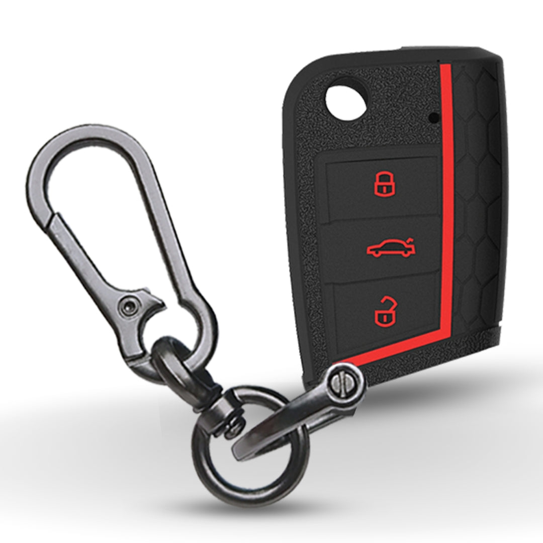 Skoda/Volkswagen Silicone Car Key Cover for Kushaq, Kodiaq, Superb, New Octavia with Flip key with keychain