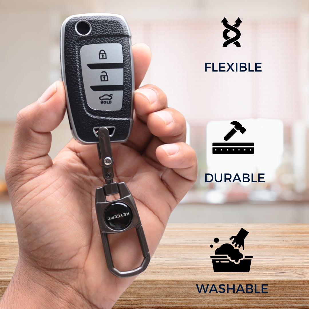 Hyundai TPU Leather Key Cover with Keychain (Type 2)