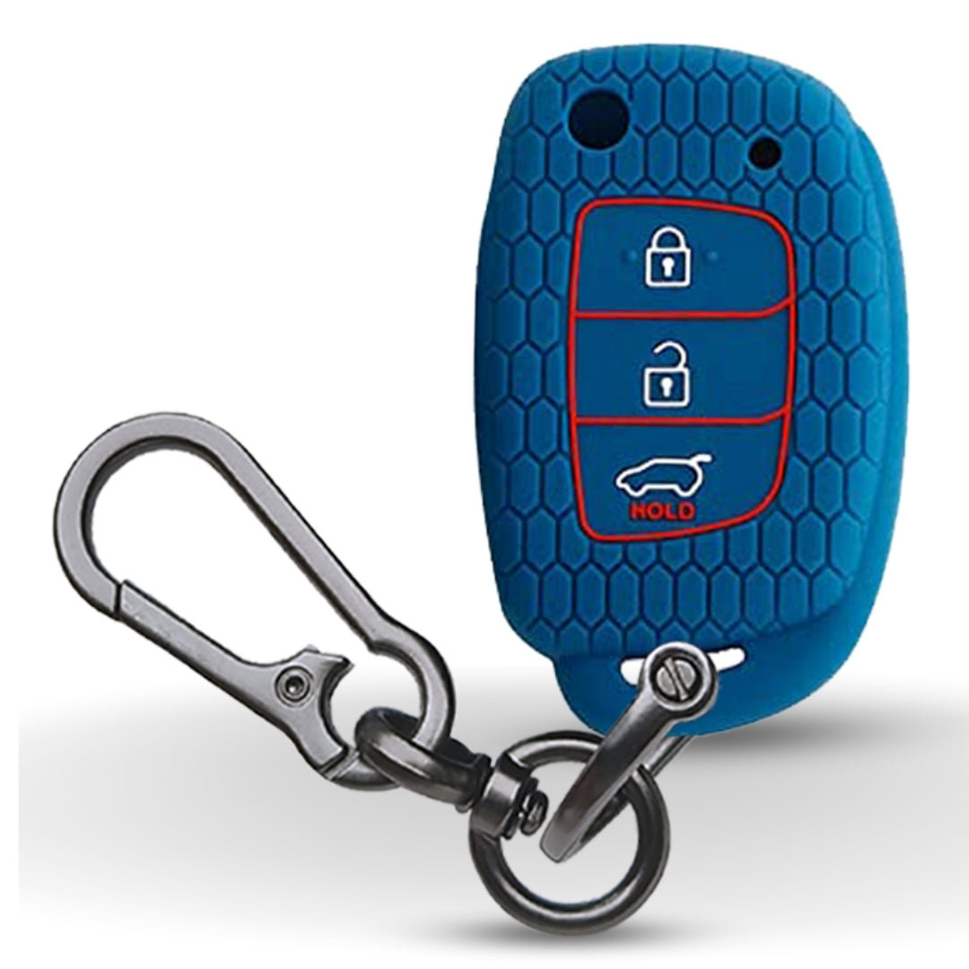 Blue Silicone key cover for Hyunda i20 Elite, i20 Active, Venue with keychain