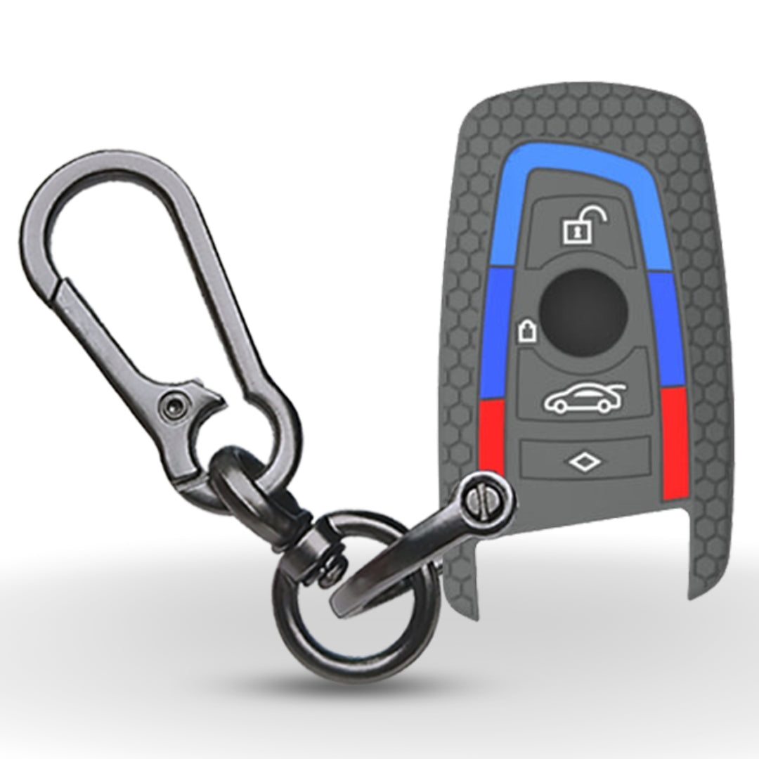 Grey Silicone Key Cover for BMW 1, 3, 4, 5, 6, and 7 Series X3 X4 M5 M6 GT3 with Keychain