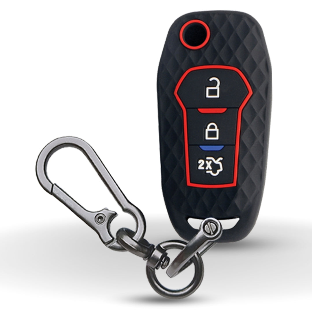 Black Silicone key cover for Ford Figo Aspire/Endeavour flip Key with keychain