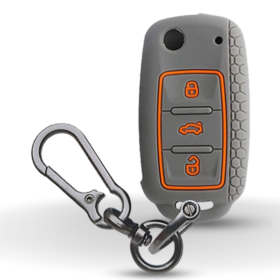 Skoda/ Volkswagen Grey Silicone Key Cover for Rapid, Laura, Superb, Octavia (old), Fabia, Yeti with keychain