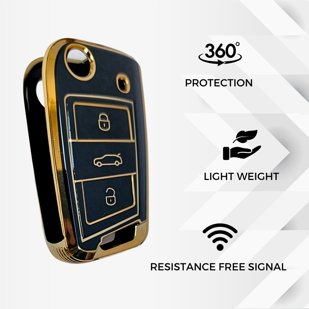Skoda/Volkswagen Gold Line TPU Key Cover with Keychain (Type 2)