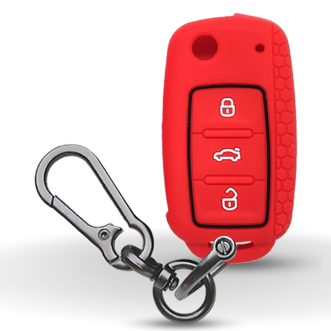 Red Silicone Key Cover for Rapid, Laura, Superb, Octavia (old), Fabia, Yeti with keychain