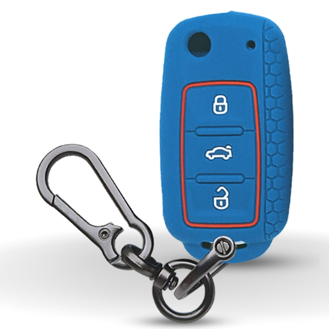 Blue Silicone Key Cover for Rapid, Laura, Superb, Octavia (old), Fabia, Yeti with keychain