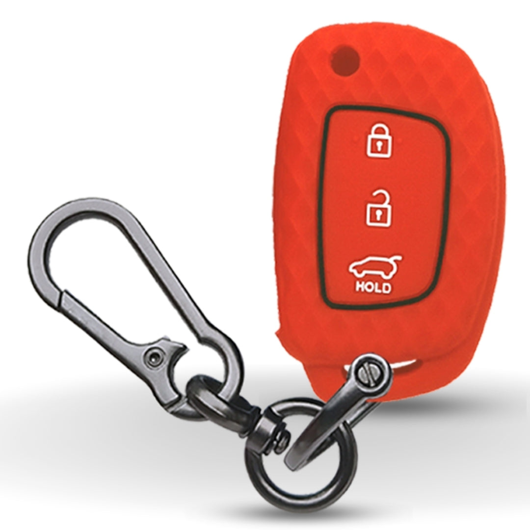 Red Silicone key cover for Hyundai i20 with keychain