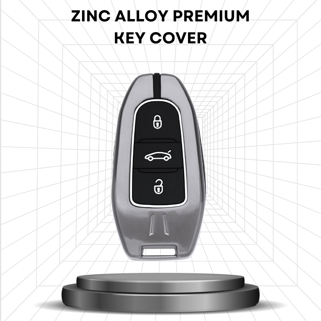 Keycept Metal Alloy Car Key Cover for Citroen C5 Aircross 3 Button Smart Key with keychain (Type M2)