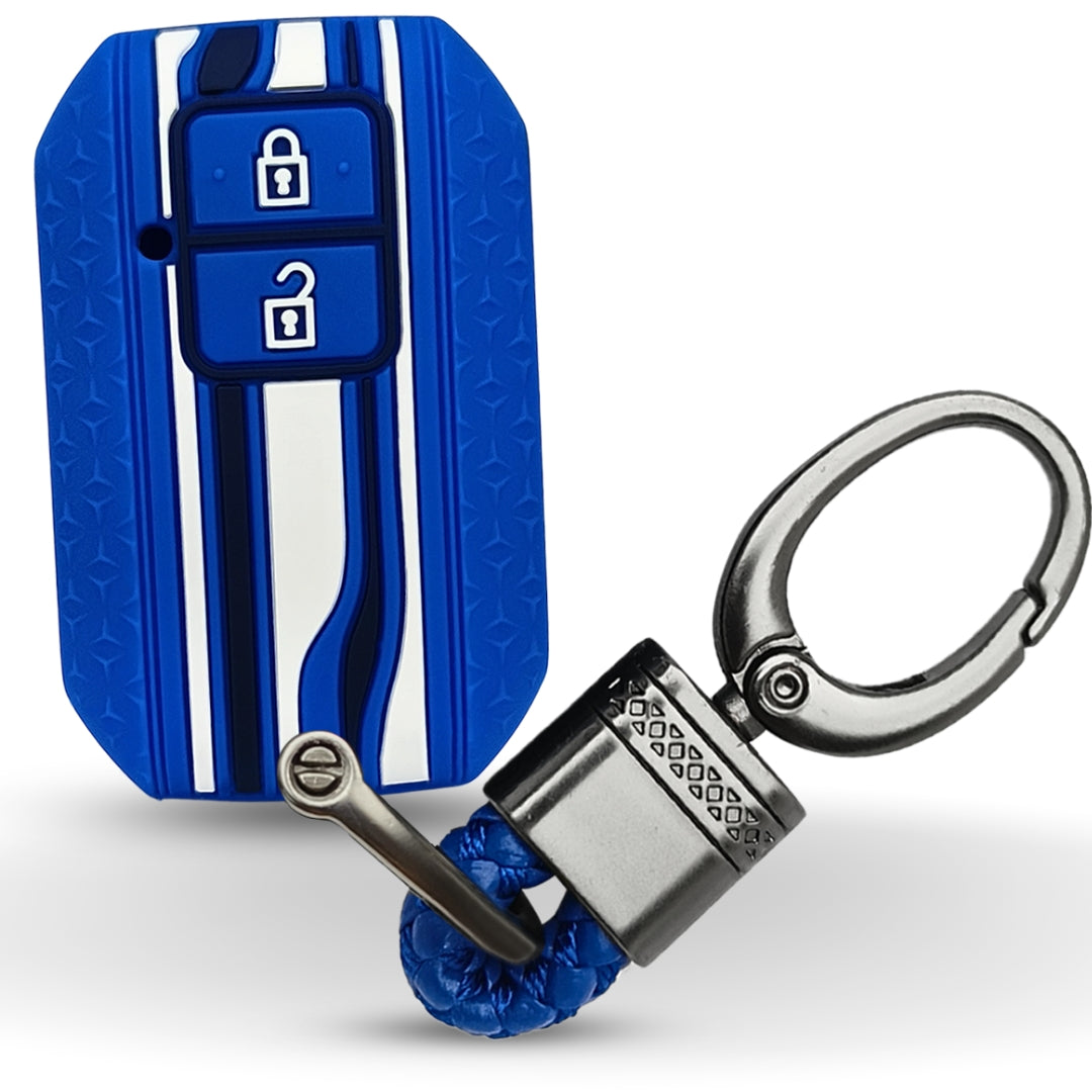 Blue TriStar Silicone Key Cover for Suzuki Dzire, Glanza, Urban Cruiser Hyryder Smart Key with Keychain