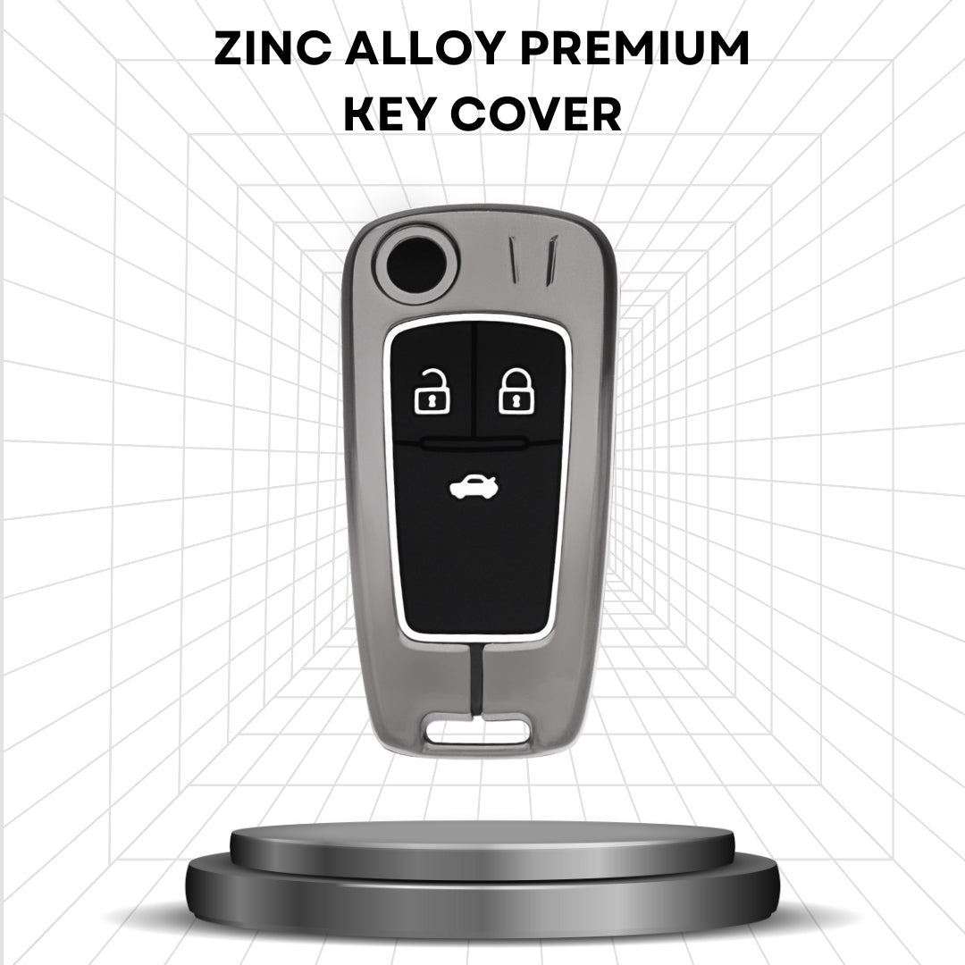 Keycept Metal Alloy Car Key Cover for Chevrolet Cruze | Beat | Avio | Spark 3 Button Flip Key Only with keychain (Type M2)