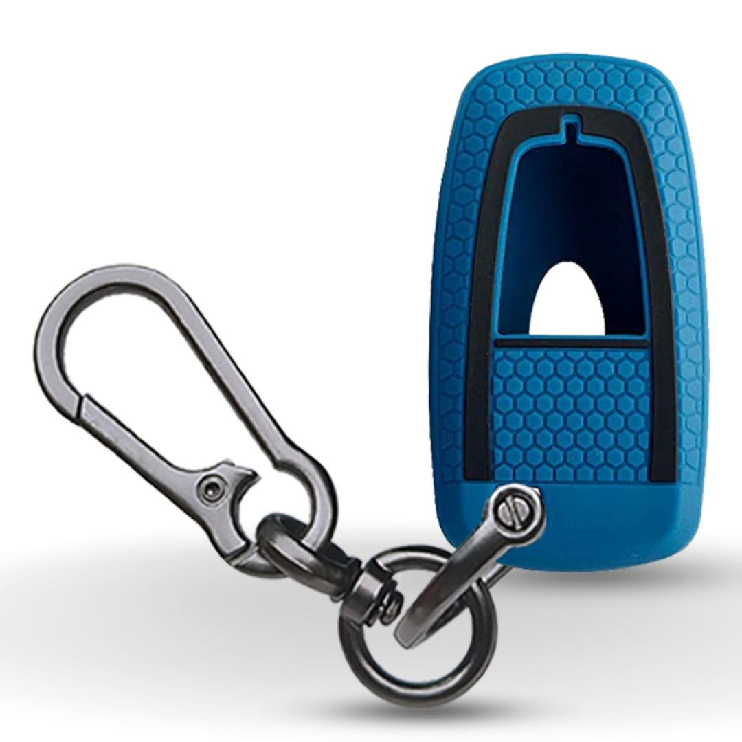 Blue Silicone key cover for Ford Endeavour, Ecosport, Aspire with keychain