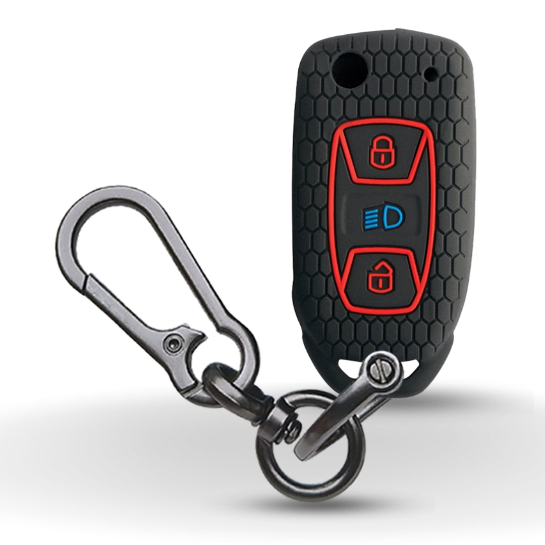 Silicone key cover for Tata Tiago, Tigor, Nexon, Hexa, Safari Storme, Bolt, Zica, and Zest flip key with keychain