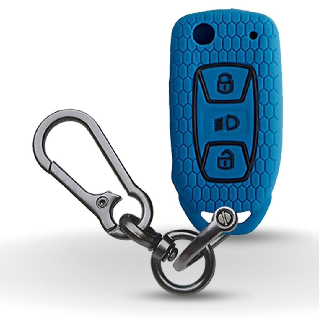 Silicone key cover for Tata Tiago, Tigor, Nexon, Hexa, Safari Storme, Bolt, Zica, and Zest flip key with keychain