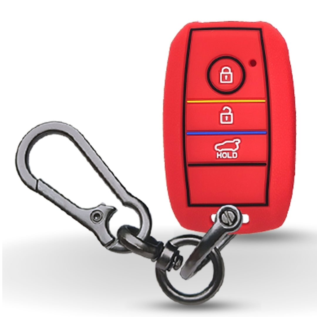 Red Silicone key cover for Kia Seltos with keychain
