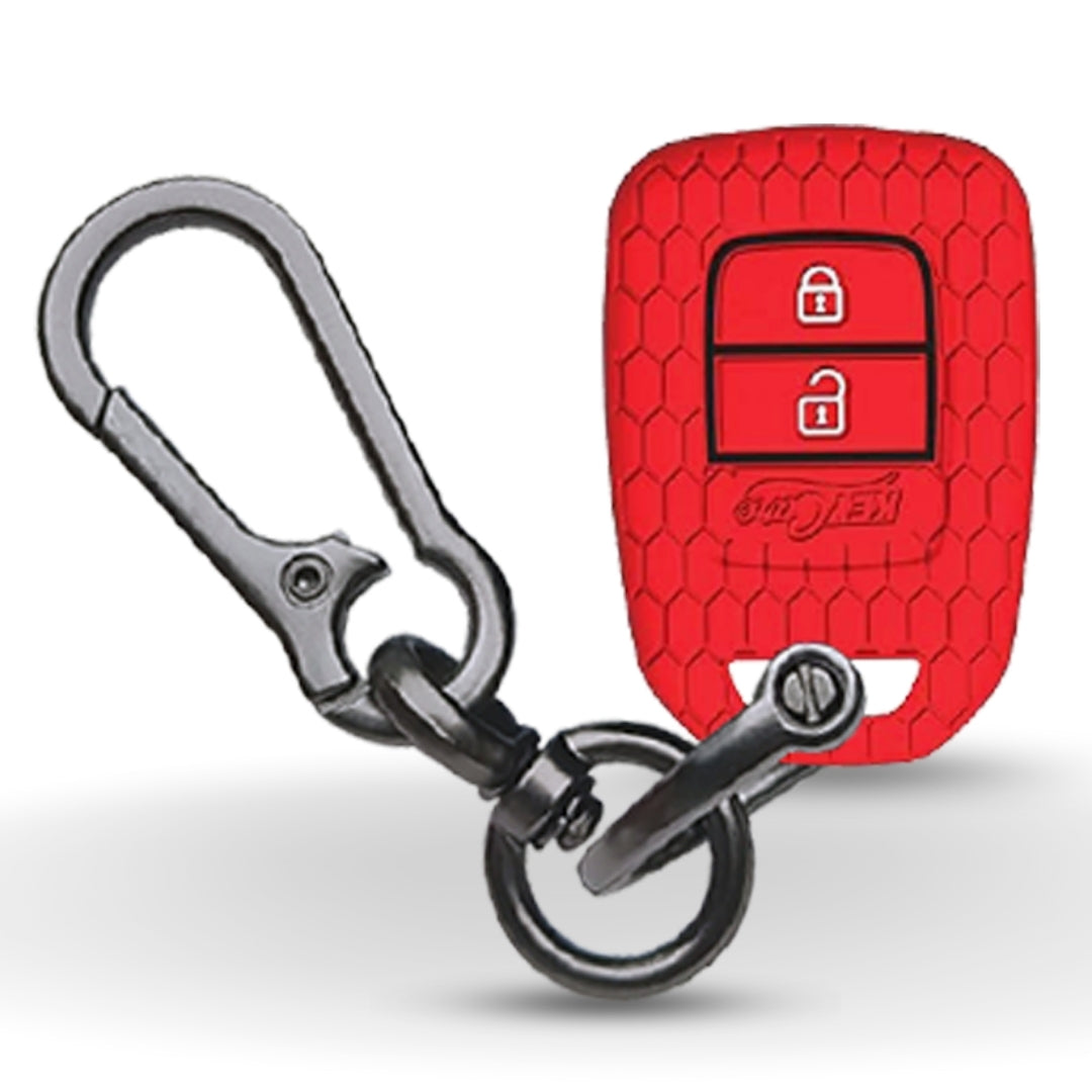 Red Silicone key cover for Honda WR-V, City, Jazz, Amaze 2014+ Models with keychain