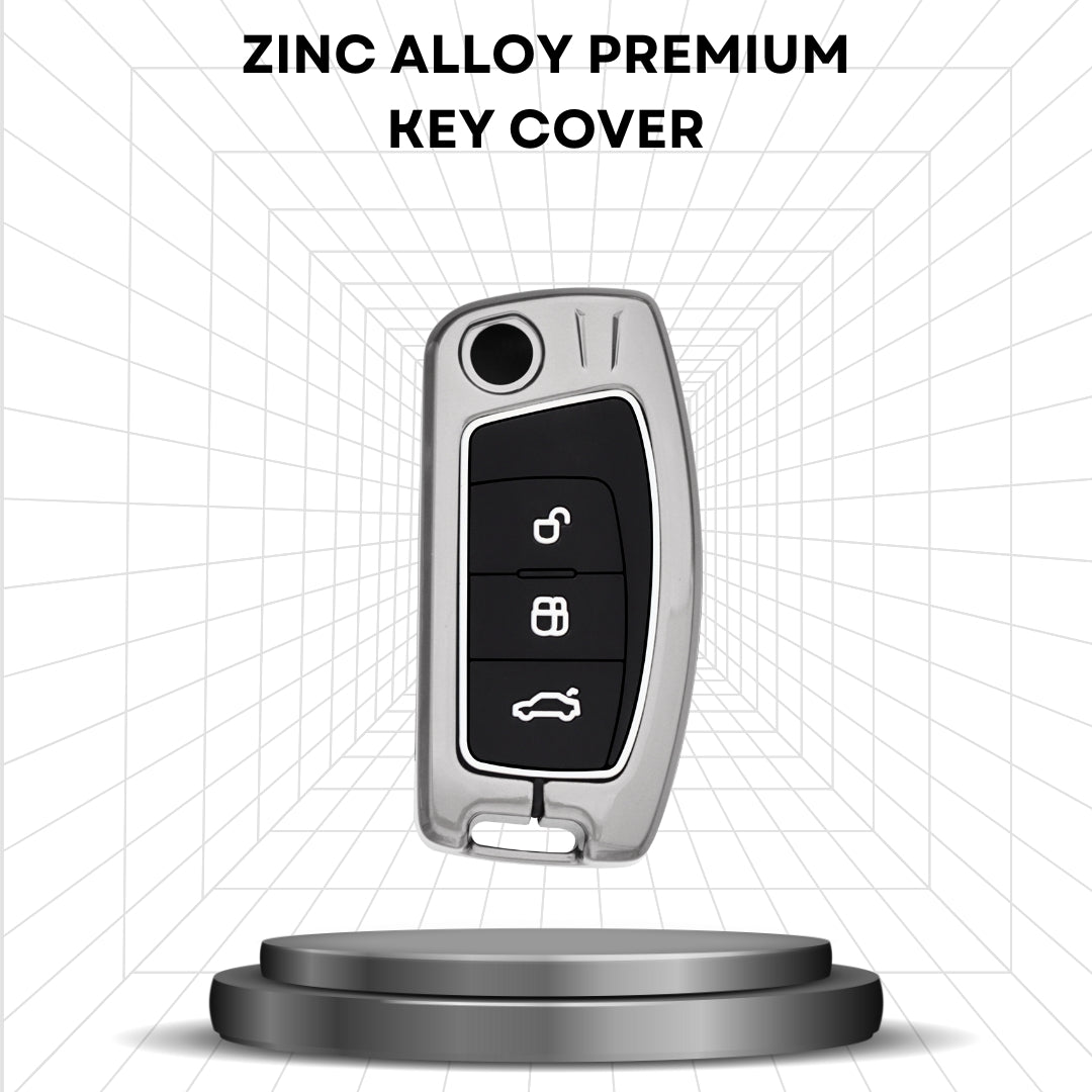 Metal Alloy Key Cover For Ford Fiesta, Figo, Old Ecosport 3 Button Flip Key with Keychain.