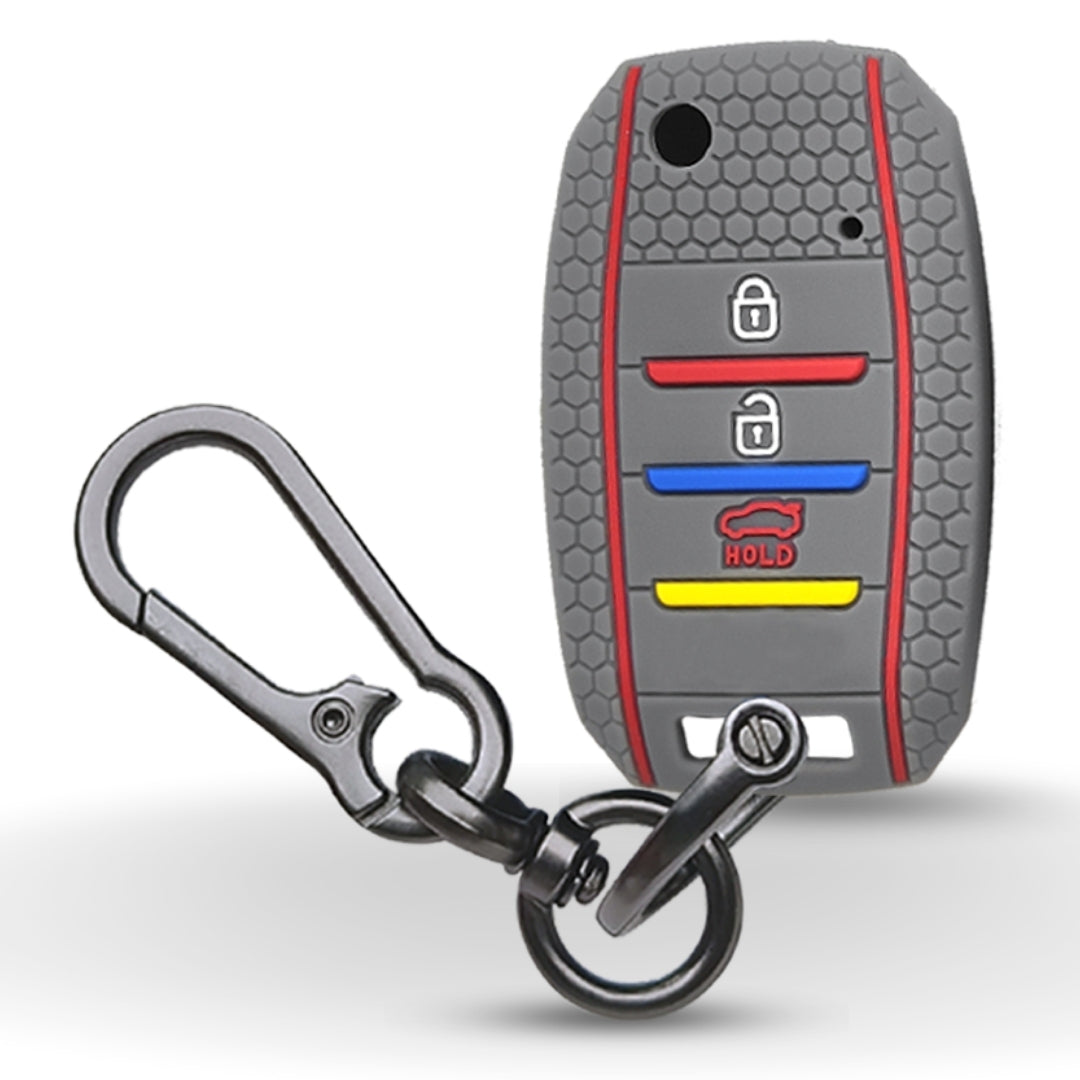 Grey Silicone key cover for Kia Seltos with keychain