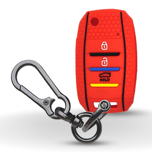 Red Silicone key cover for Kia Seltos with keychain