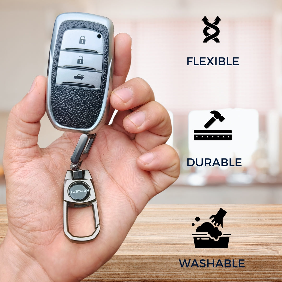 Toyota TPU Leather Key Cover with Keychain (Type 2)