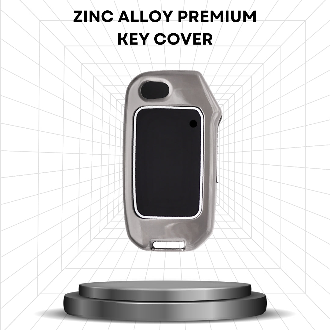 Keycept Metal Alloy Car Key Cover for Kia Seltos, Sonet, Carens 3 Button Flip Key Cover with Keychain (Dual Black & Tan)