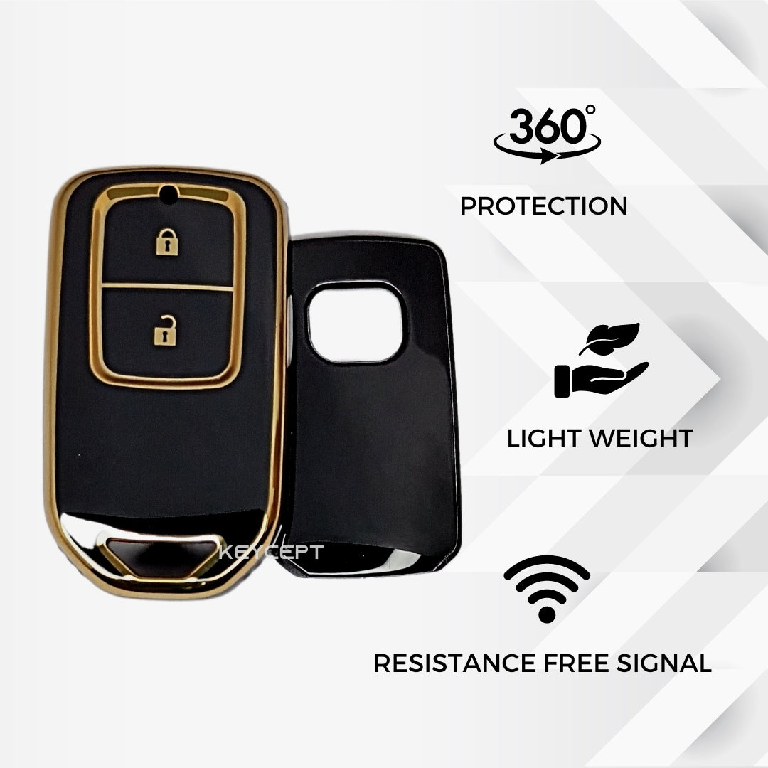 honda accord city civic amaze 2 button smart tpu black gold key case keychain