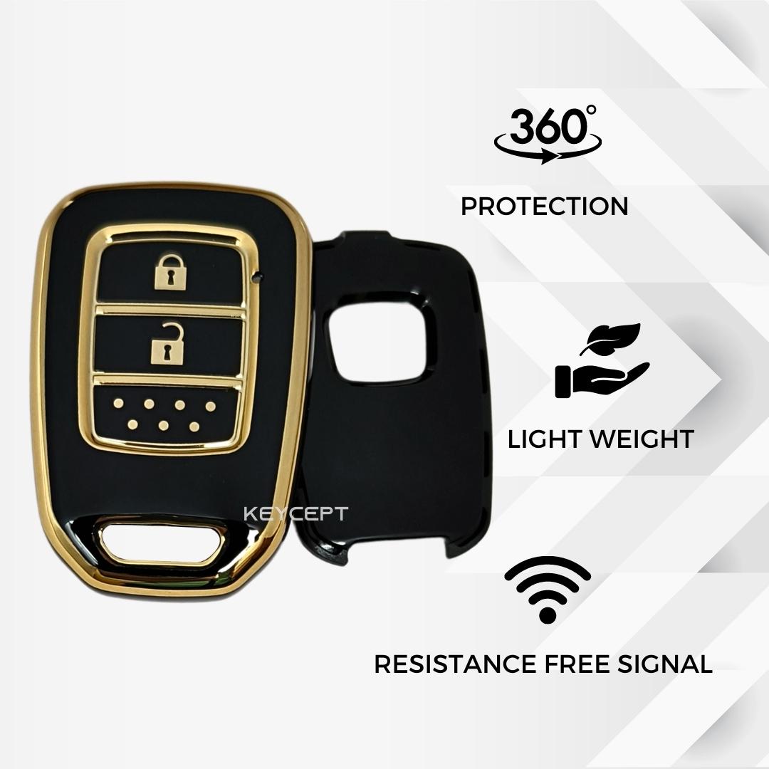 honda city jazz amaze 2 button remote tpu black gold key case keychain